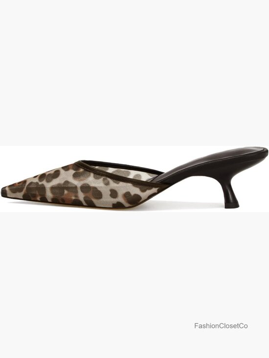 Shoes - Mesh Kitten Heels Mules for Women Closed Pointed Toe Slip on Backless Stiletto